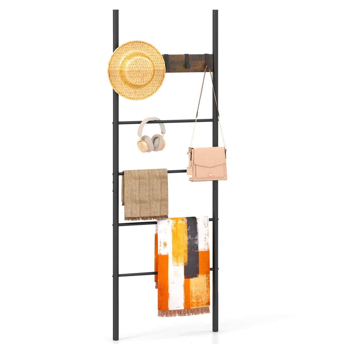 Decorative Blanket Ladder with Hooks