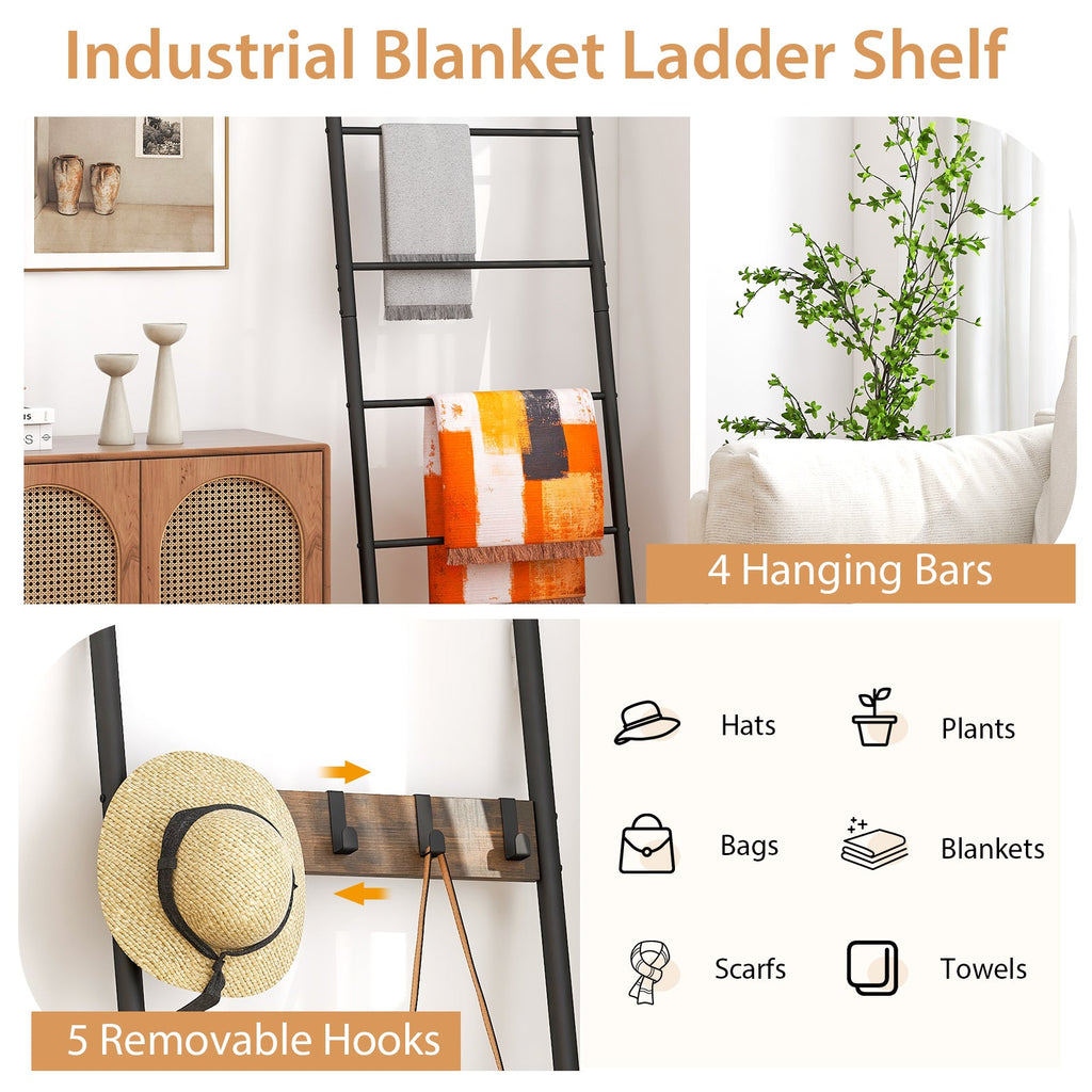 Decorative Blanket Ladder with Hooks