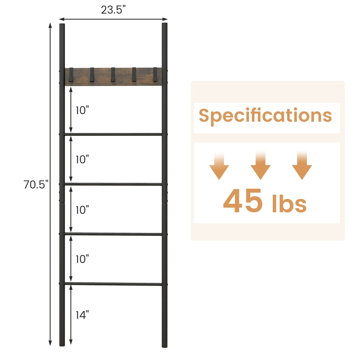 Decorative Blanket Ladder with Hooks