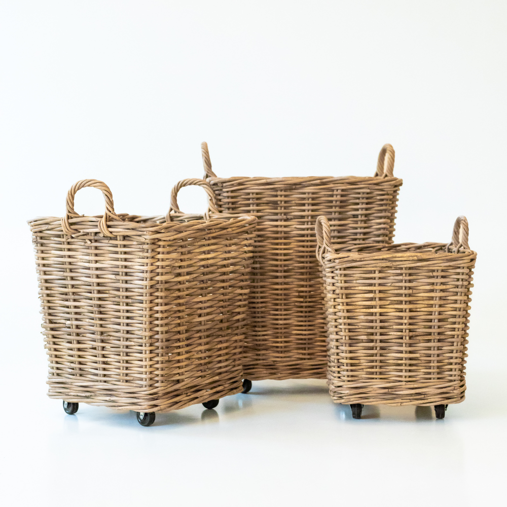Rolling Kubu Rattan Storage Basket