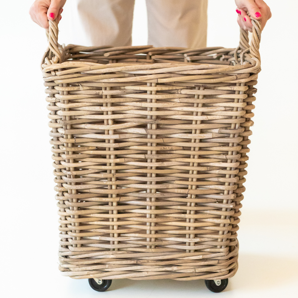 Rolling Kubu Rattan Storage Basket