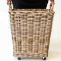 Rolling Kubu Rattan Storage Basket on wheels