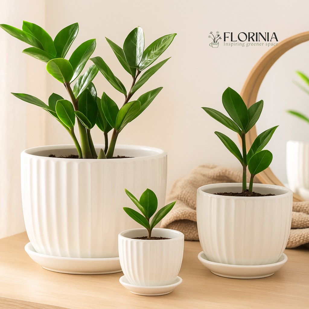 White Fluted Ceramic Planters — Set of 3