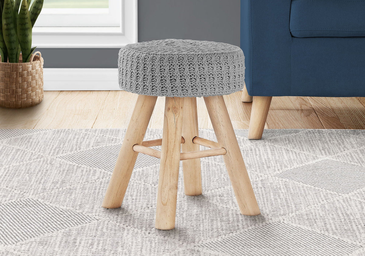 Round Upholstered Ottoman with Wood Legs