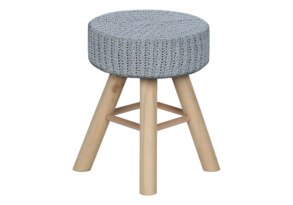 Round Upholstered Ottoman with Wood Legs