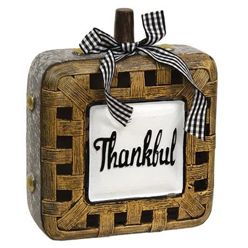Woven-Look Thankful Pumpkin Accent — 6.5 in.