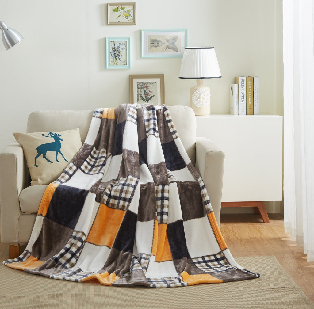Fall Plaid Fleece Throw Blanket
