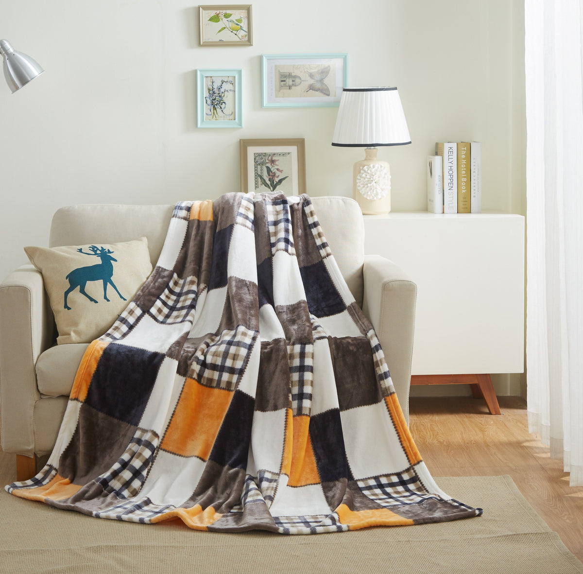 Fall Plaid Fleece Throw Blanket