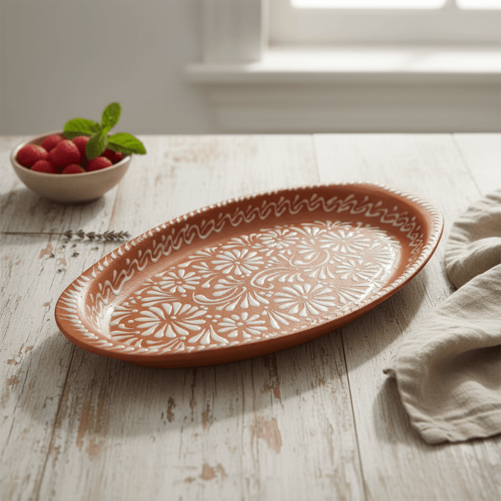 Brown & White Talavera Oval Platter