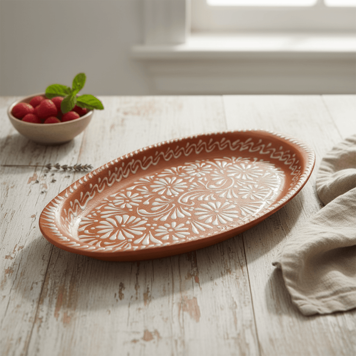 Brown & White Talavera Oval Platter