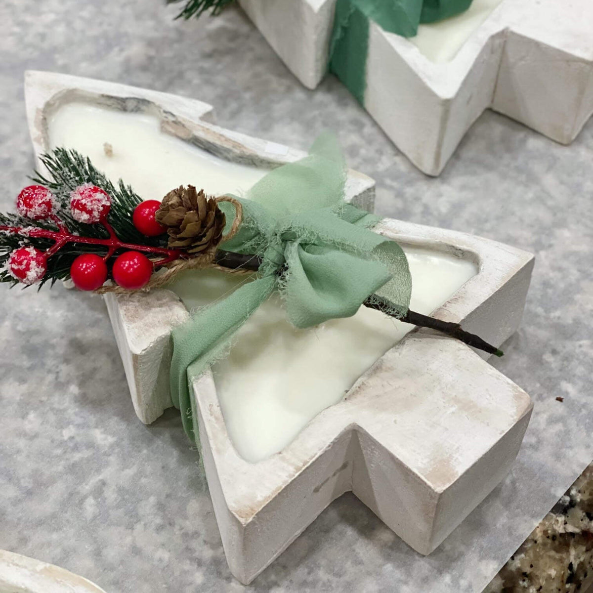Sculptural Christmas Tree Soy Candle — Wood Bowl