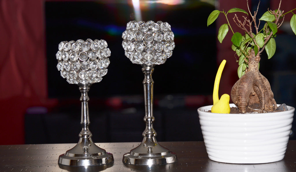Crystal Hurricane Candle Holder Set