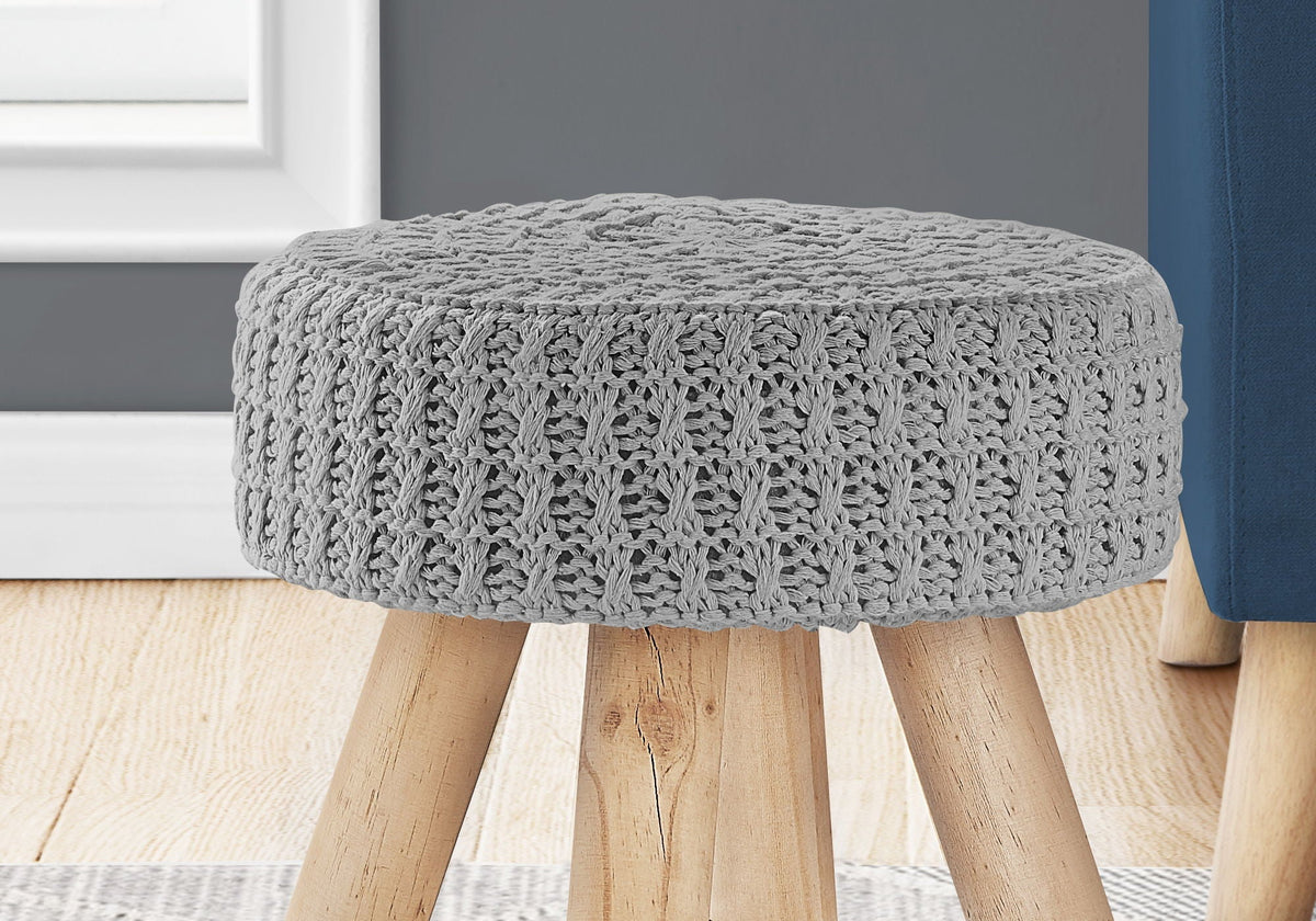 Round Upholstered Ottoman with Wood Legs