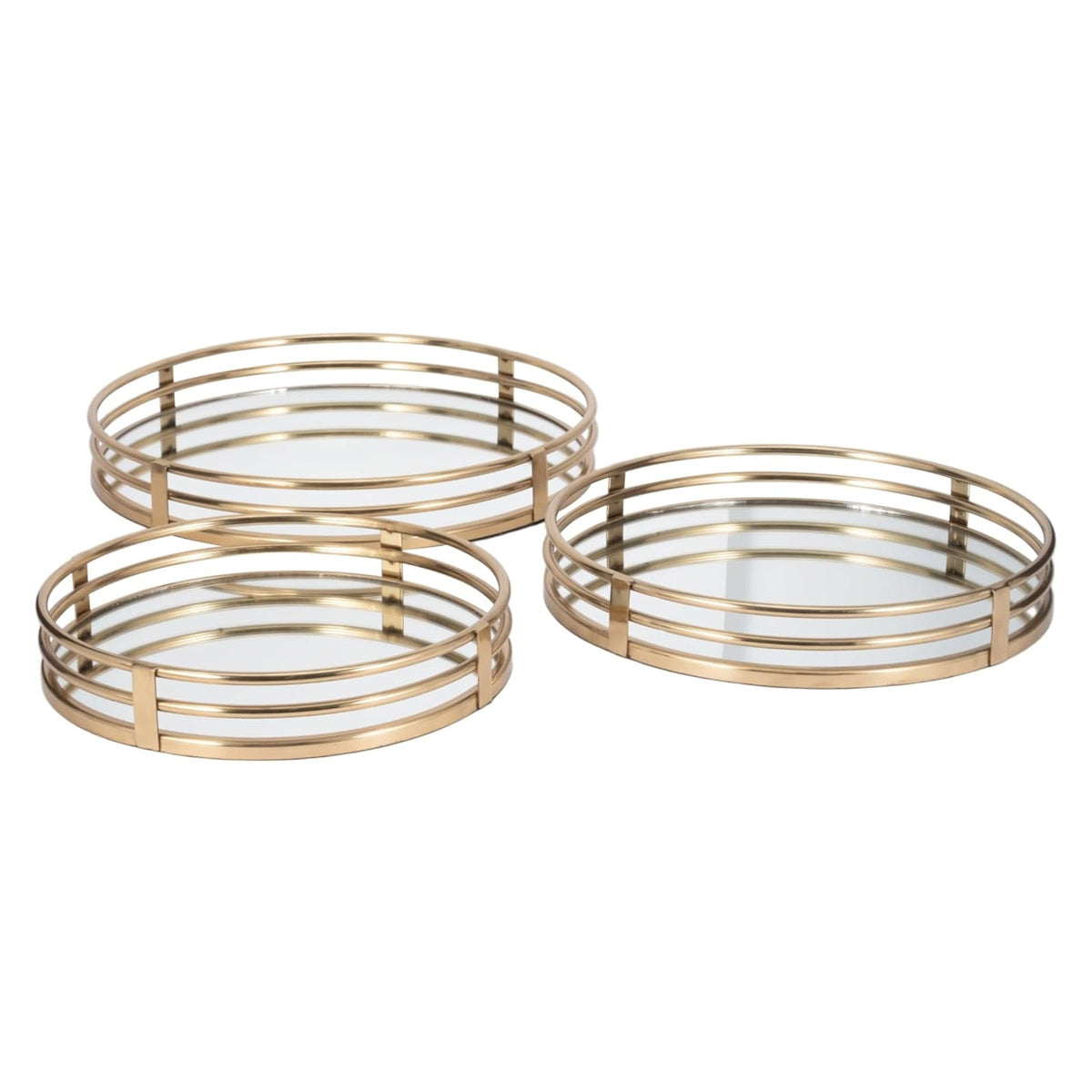 Gold Mirrored Trays — Set of 3