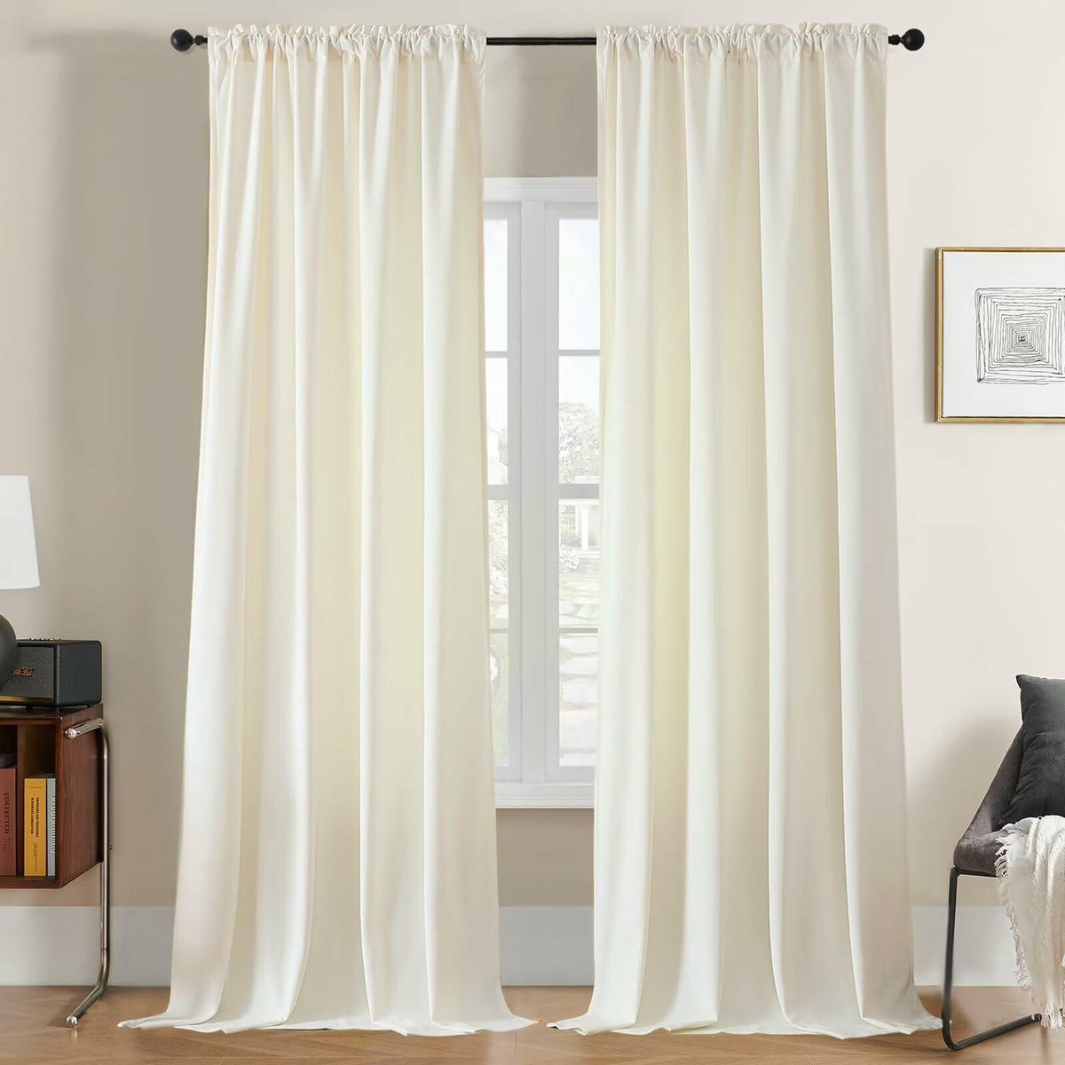 White Velvet Blackout Curtains — Set of 2
