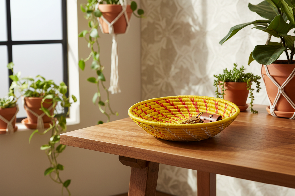 Handwoven Raffia Catchall Basket