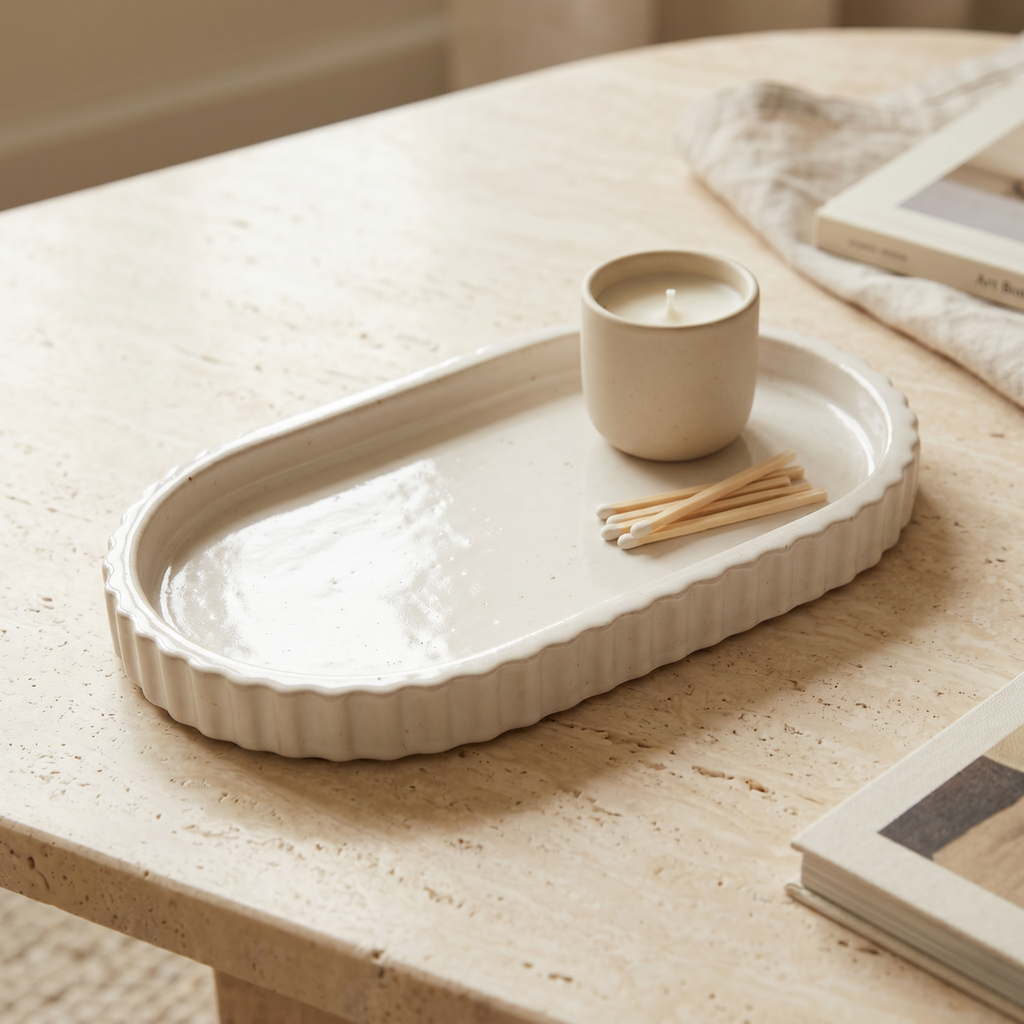 White Scalloped Catchall Tray — 7 in.