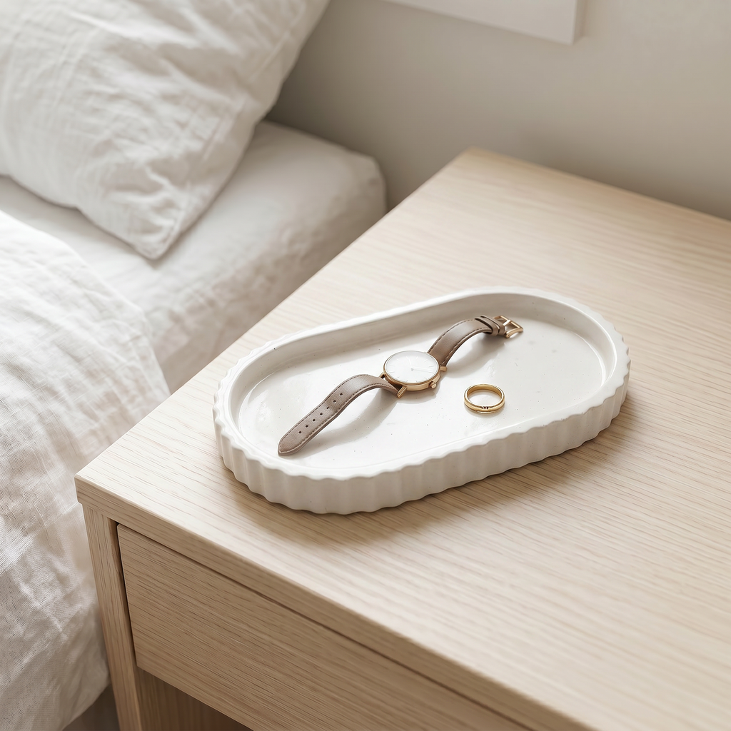 White Scalloped Catchall Tray — 7 in.