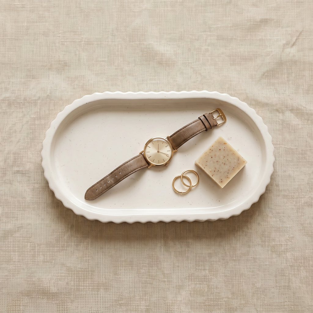White Scalloped Catchall Tray — 7 in.