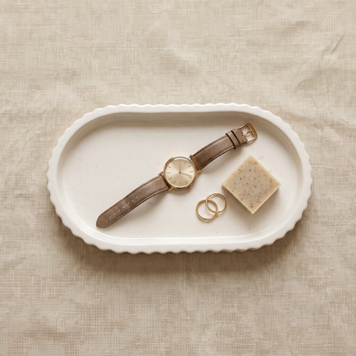 White Scalloped Catchall Tray — 7 in.