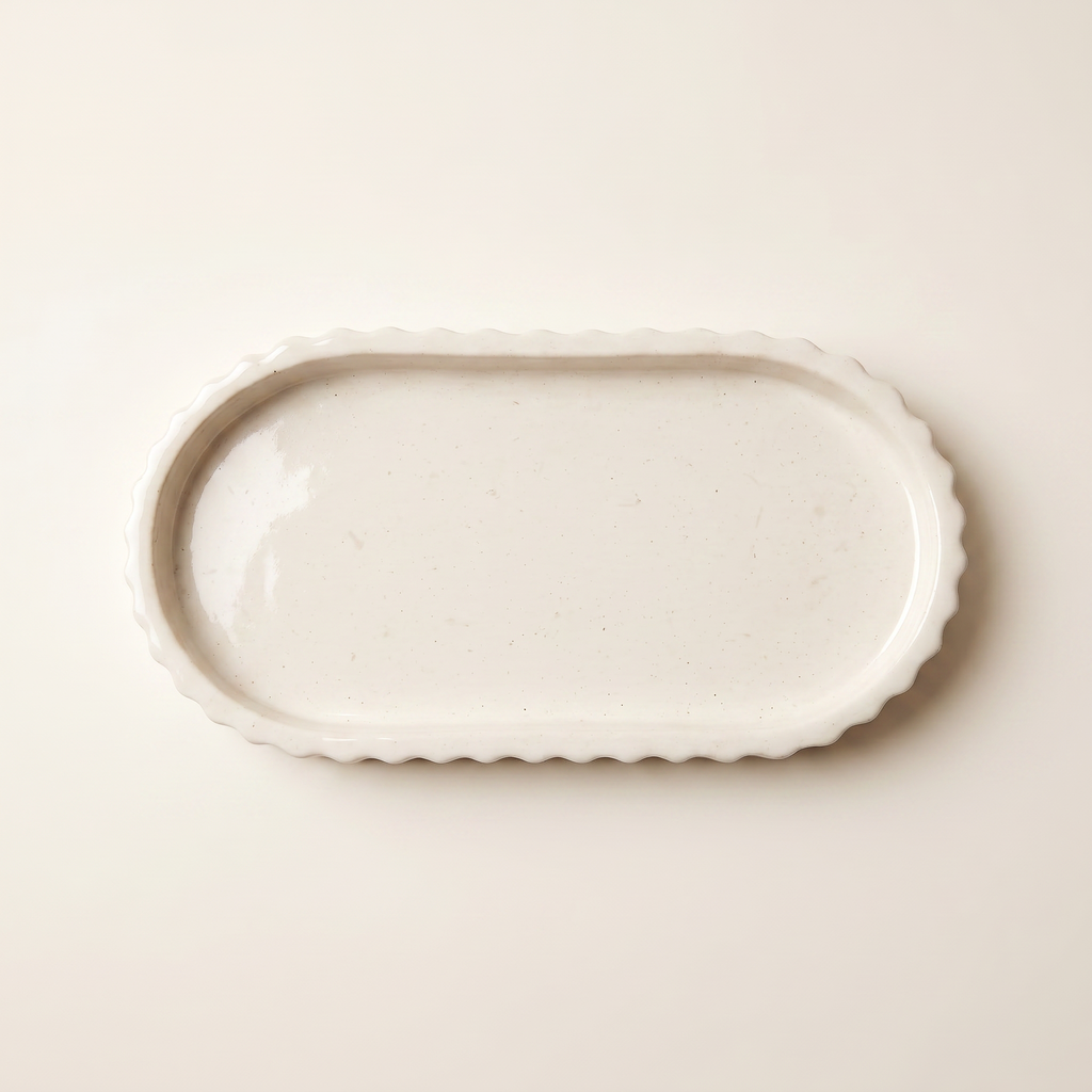 White Scalloped Catchall Tray — 7 in.