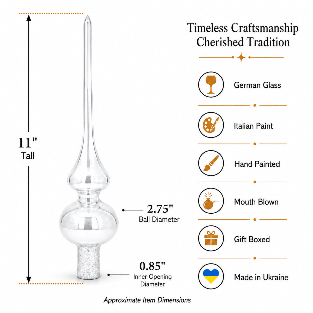 Winter Village Glass Christmas Tree Topper — 11 in.