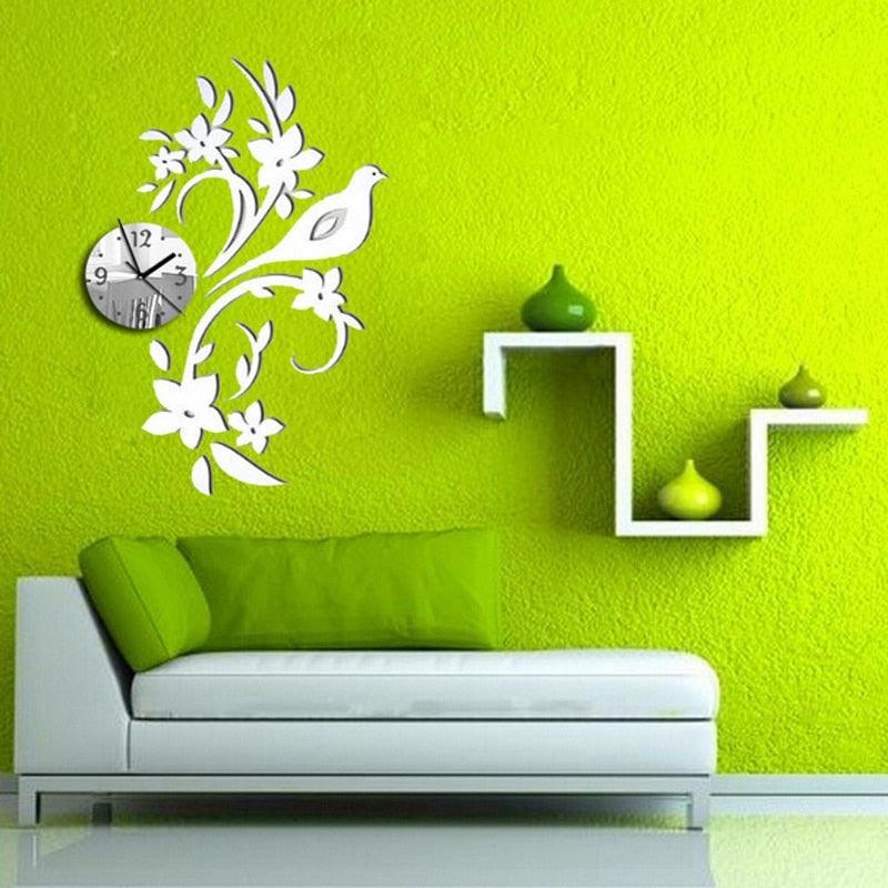 Bird Mirror-Effect Wall Clock