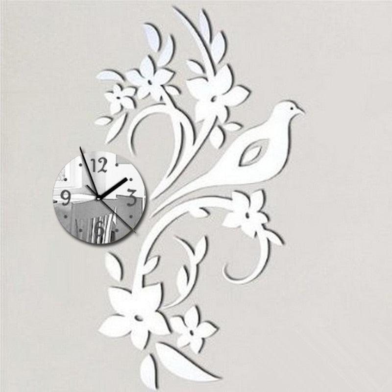 Bird Mirror-Effect Wall Clock